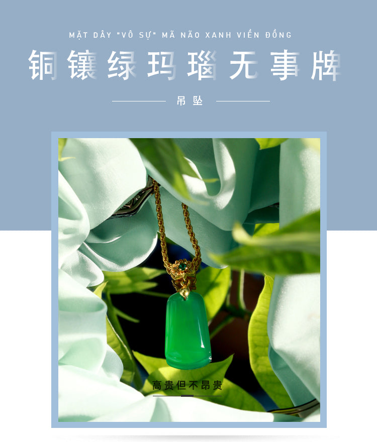 Copper inlaid green agate pendant with no worries tablet