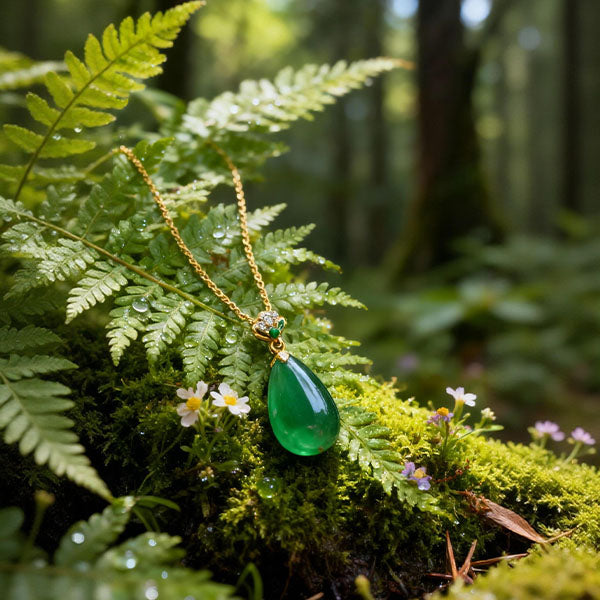 Copper inlaid green agate pendant with no worries tablet