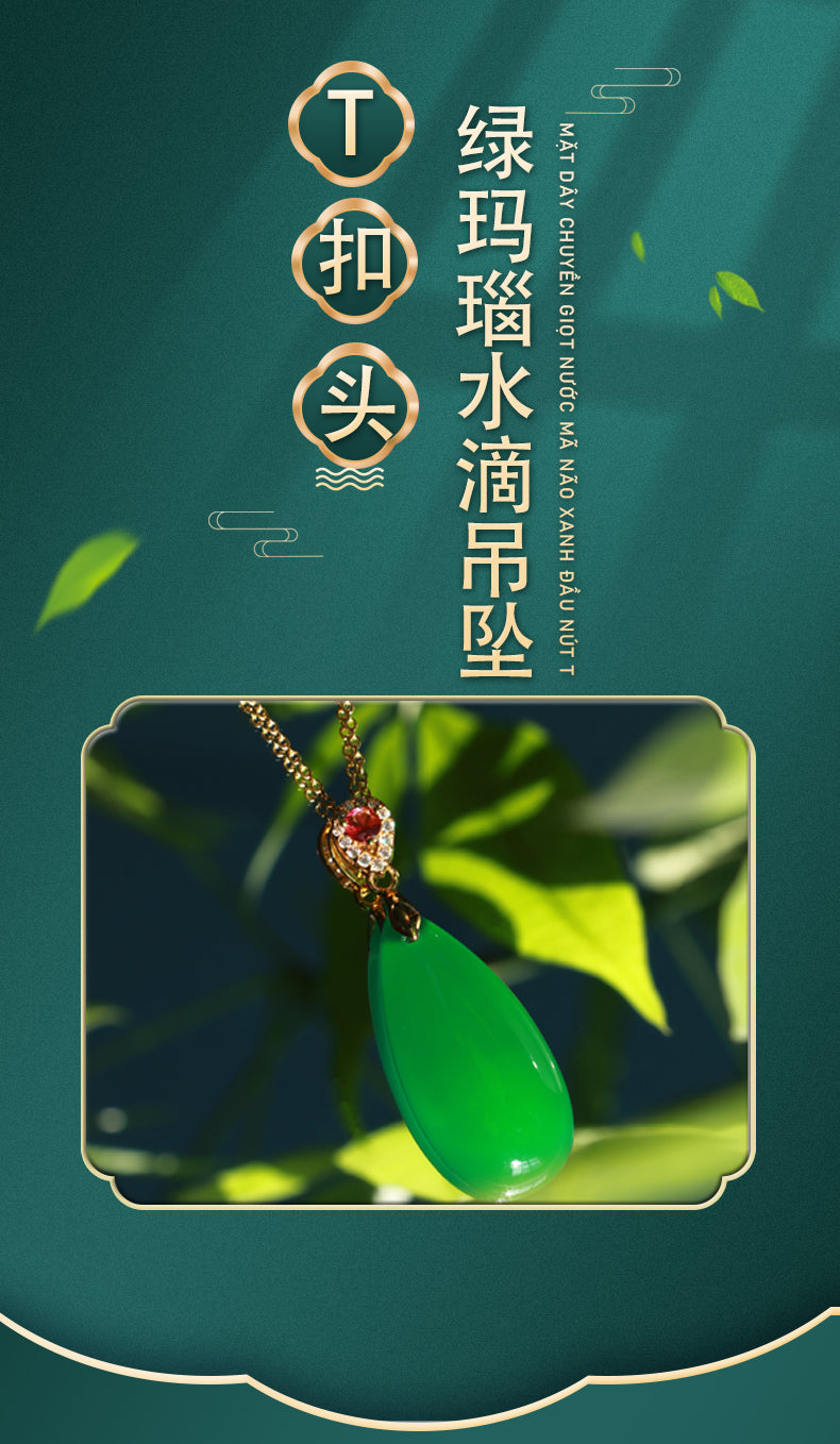 T-shaped green agate teardrop pendant