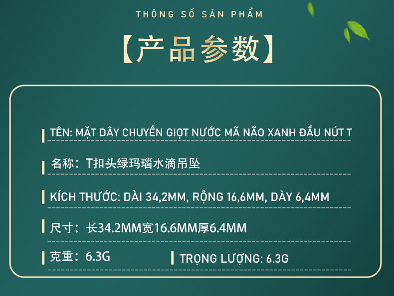 T-shaped green agate teardrop pendant