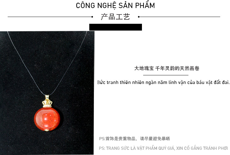 Red agate dragon pattern round bead pendant