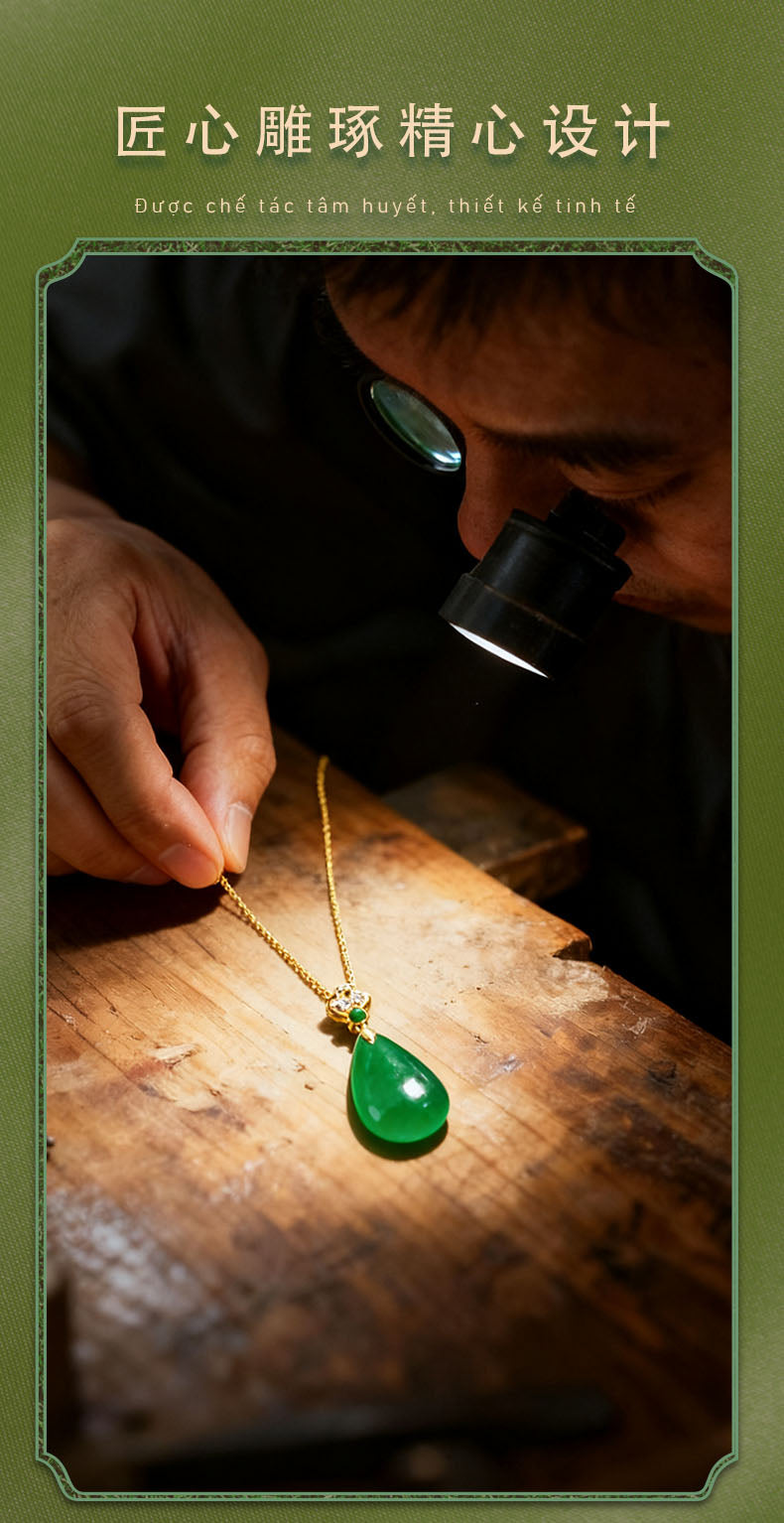 Copper inlaid green agate pendant with no worries tablet