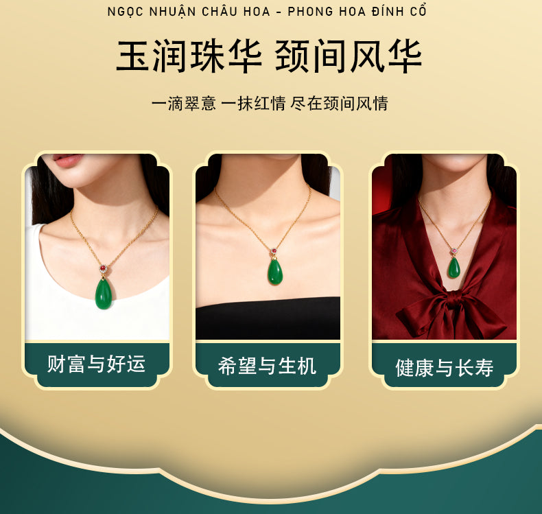 T-shaped green agate teardrop pendant