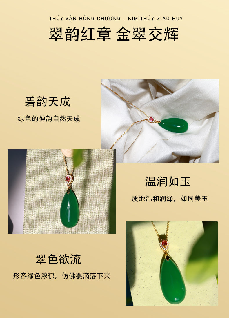 T-shaped green agate teardrop pendant