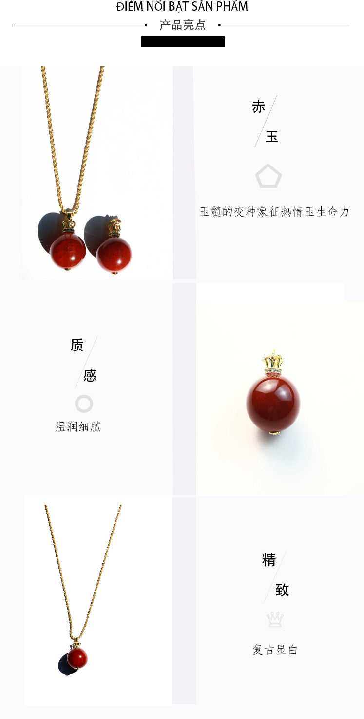Red agate dragon pattern round bead pendant